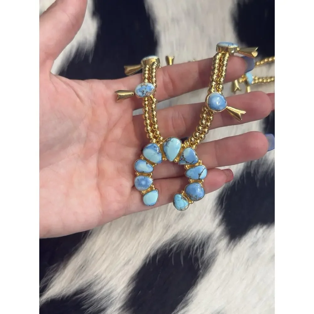 Affordable Golden Hills Turquoise Squash Blossom Necklace Gold on Sterling